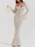 Elegant Lace Maxi Dress with Corset Bodice