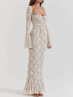 Elegant Lace Maxi Dress with Corset Bodice