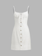 White Linen Button Front Mini Dress