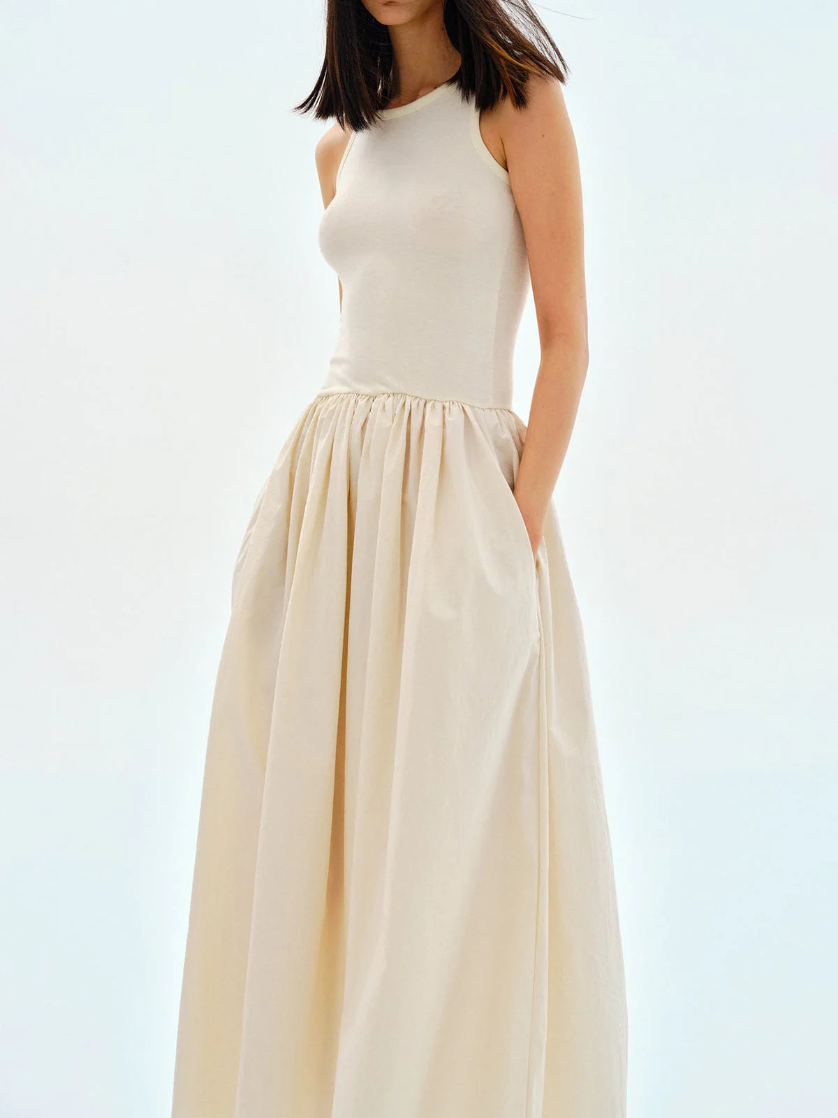 Sleeveless Cotton Blend Maxi Dress