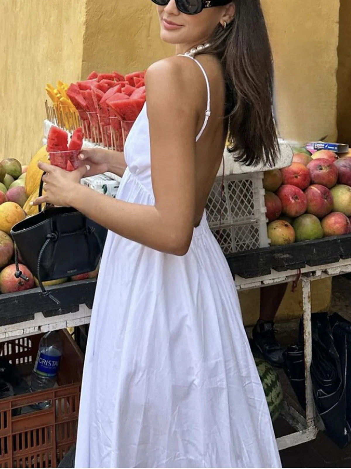 Coastal Open Back Cotton Maxi Dress