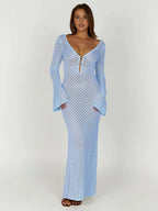 Crochet Long Sleeve Beach Cover Up Dress