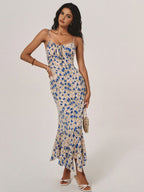 Floral Spaghetti Strap Maxi Dress with Ruched Front