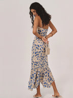 Floral Spaghetti Strap Maxi Dress with Ruched Front