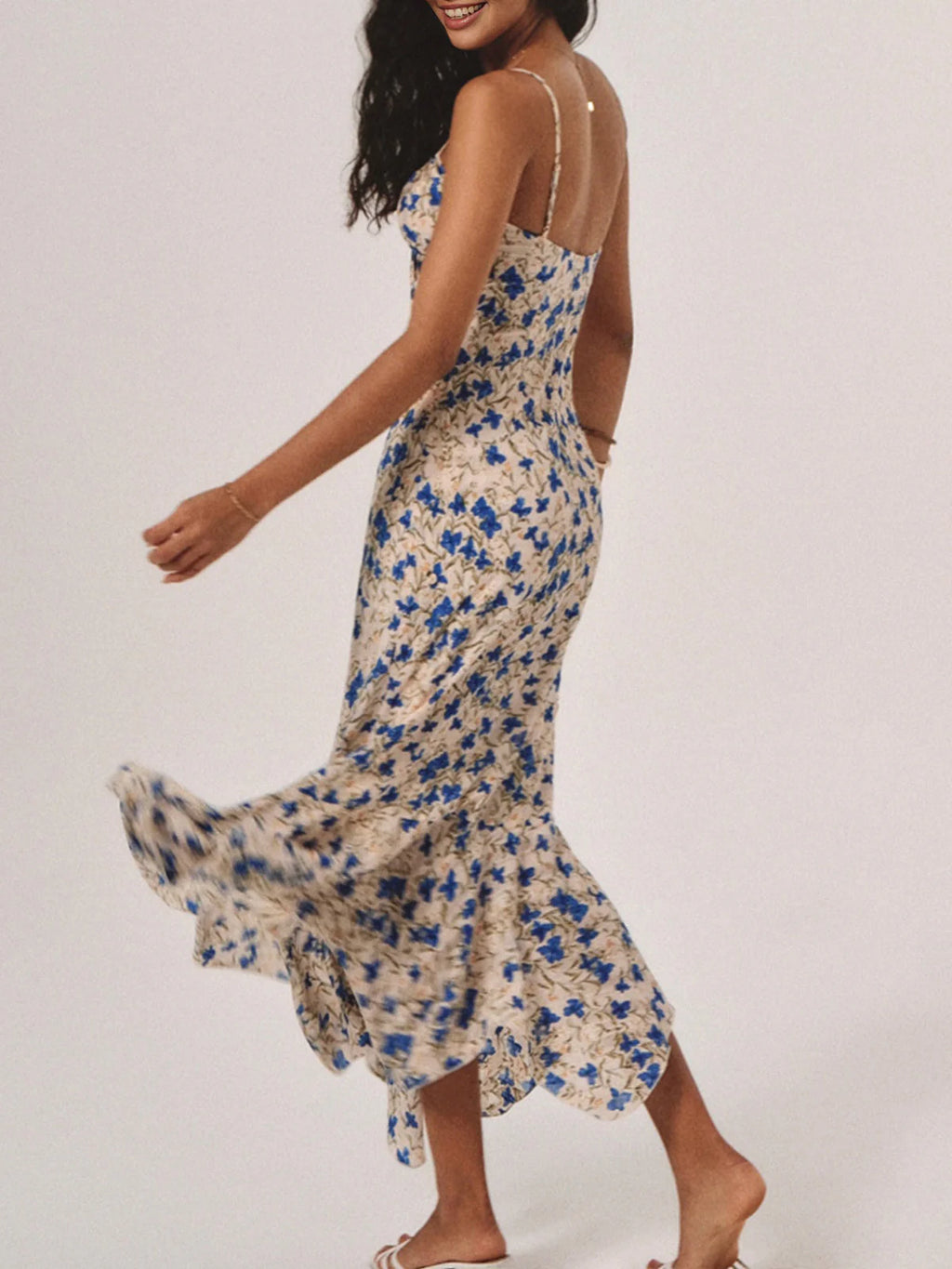 Floral Spaghetti Strap Maxi Dress with Ruched Front