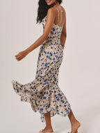 Floral Spaghetti Strap Maxi Dress with Ruched Front