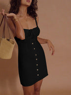 White Linen Button Front Mini Dress