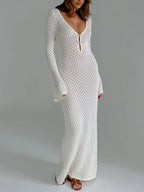 Crochet Long Sleeve Beach Cover Up Dress