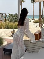 Crochet Long Sleeve Beach Cover Up Dress