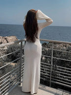 Crochet Long Sleeve Beach Cover Up Dress