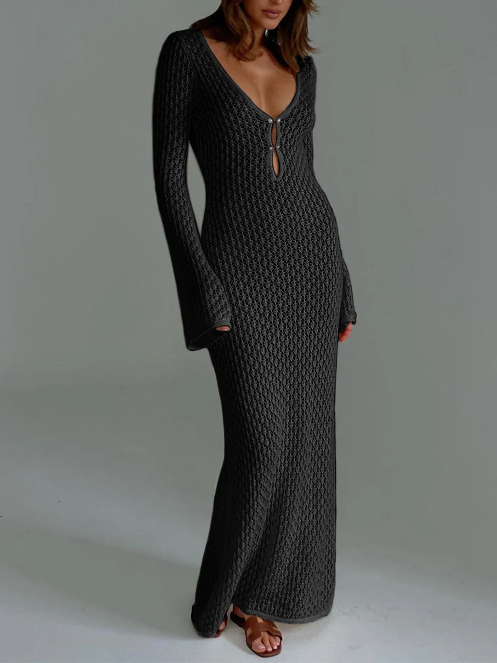 Crochet Long Sleeve Beach Cover Up Dress