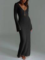 Crochet Long Sleeve Beach Cover Up Dress