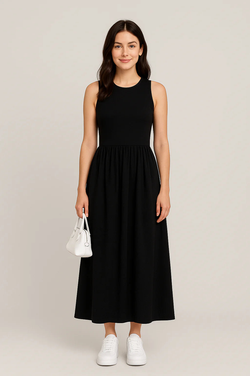 Sleeveless Cotton Blend Maxi Dress