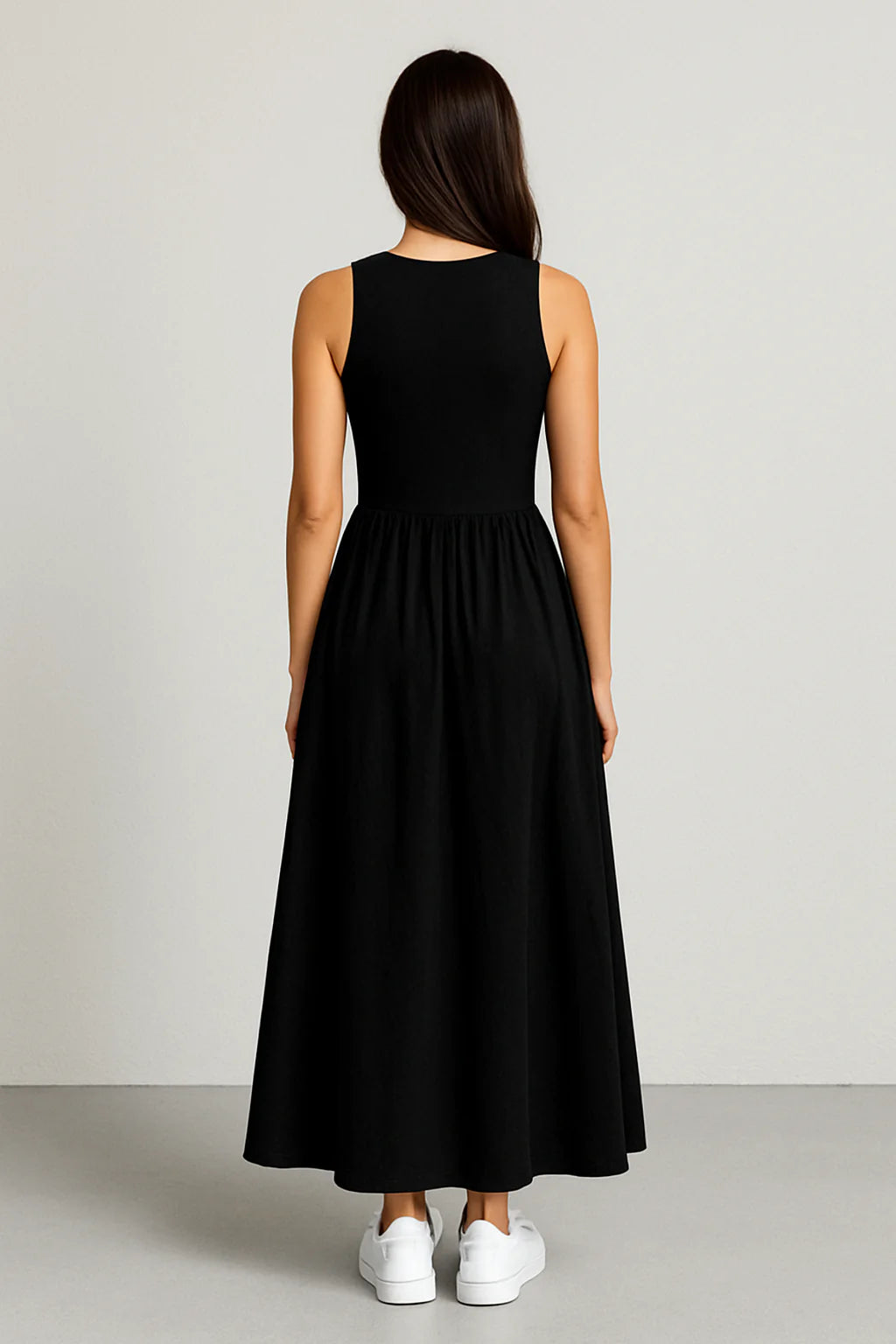 Sleeveless Cotton Blend Maxi Dress