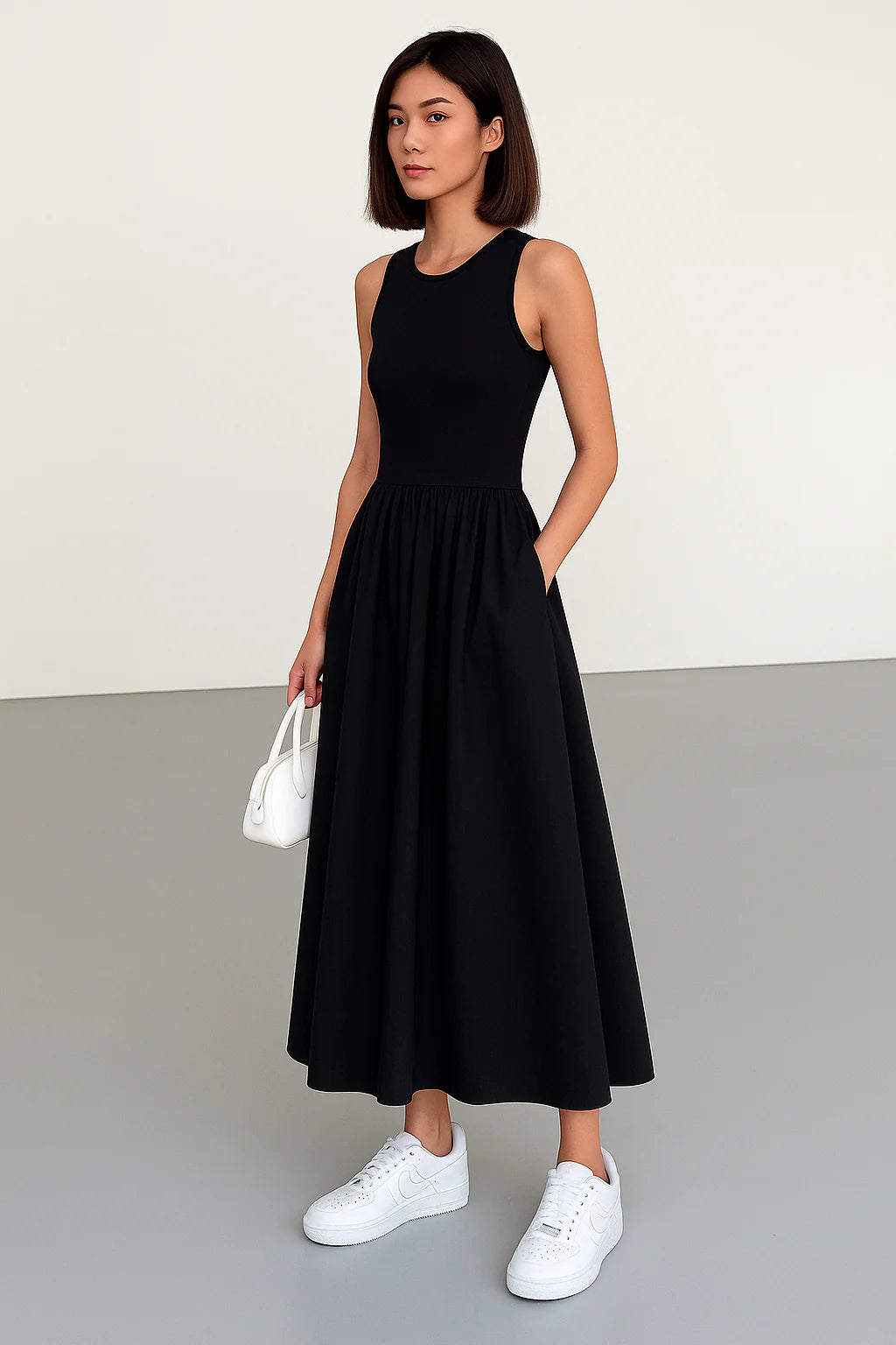 Sleeveless Cotton Blend Maxi Dress