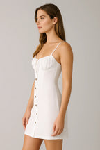 White Linen Button Front Mini Dress