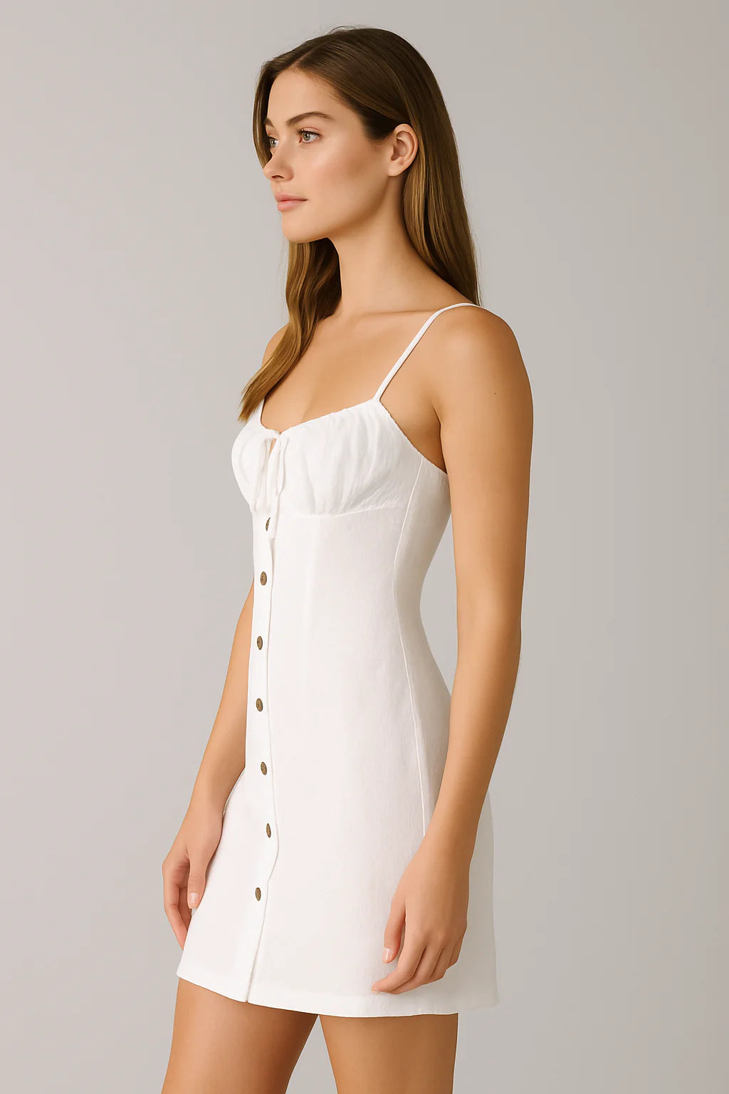 White Linen Button Front Mini Dress